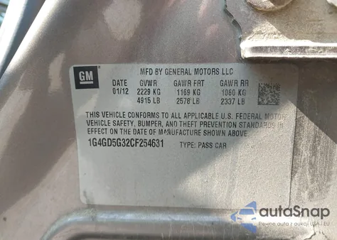 2012 Buick Lacrosse Premium 1 Group z USA, uszkodzony, nr VIN 1G4GD5G32CF254631